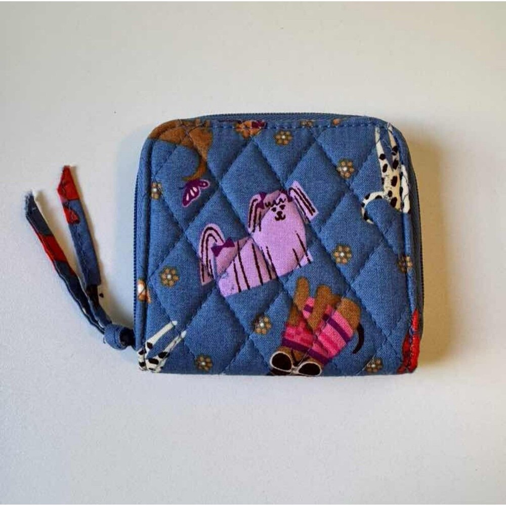 Vera Bradley Small Zip-Around Wallet Dog Park Print Quilted Cotton
